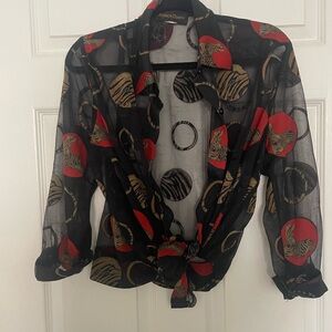 Amazing vintage sheets button up blouse with zebras and orange circles